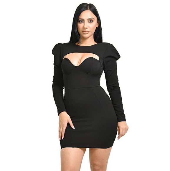 Dresses & Skirts - Cutout Shirred Shoulder Sleeve Mini Dress